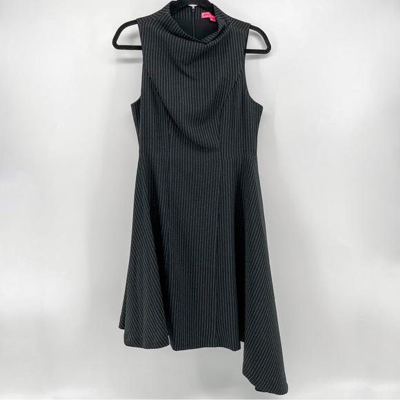 Betsey Johnson Womens Asymmetrical Dress Black Pinstripe Sleeveless 6 - Picture 1 of 8
